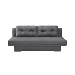 Miki sovesofa m/ opbevaring - Grå stof - Blå knapper - Sovemål: 200 x 150 cm.